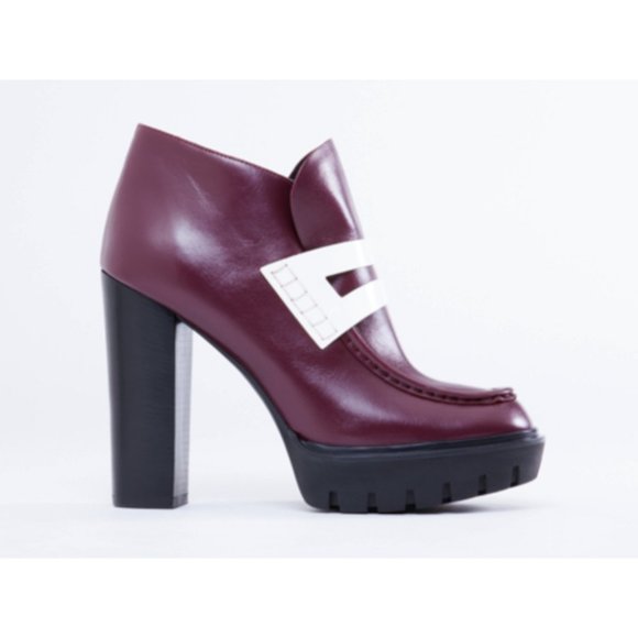 Kenzo bordeaux white platform leather loafer heels - Picture 2 of 10